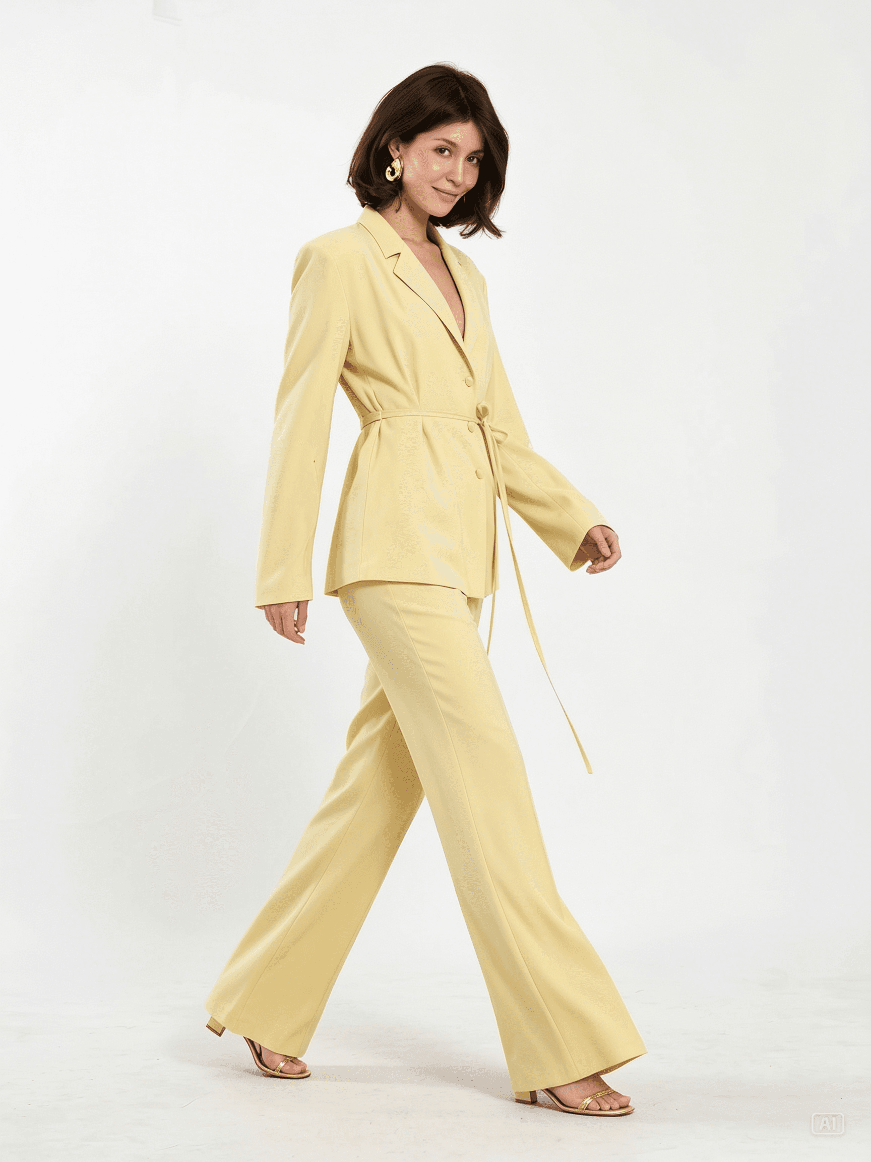 Vatkalı Blazer Takım Sarı