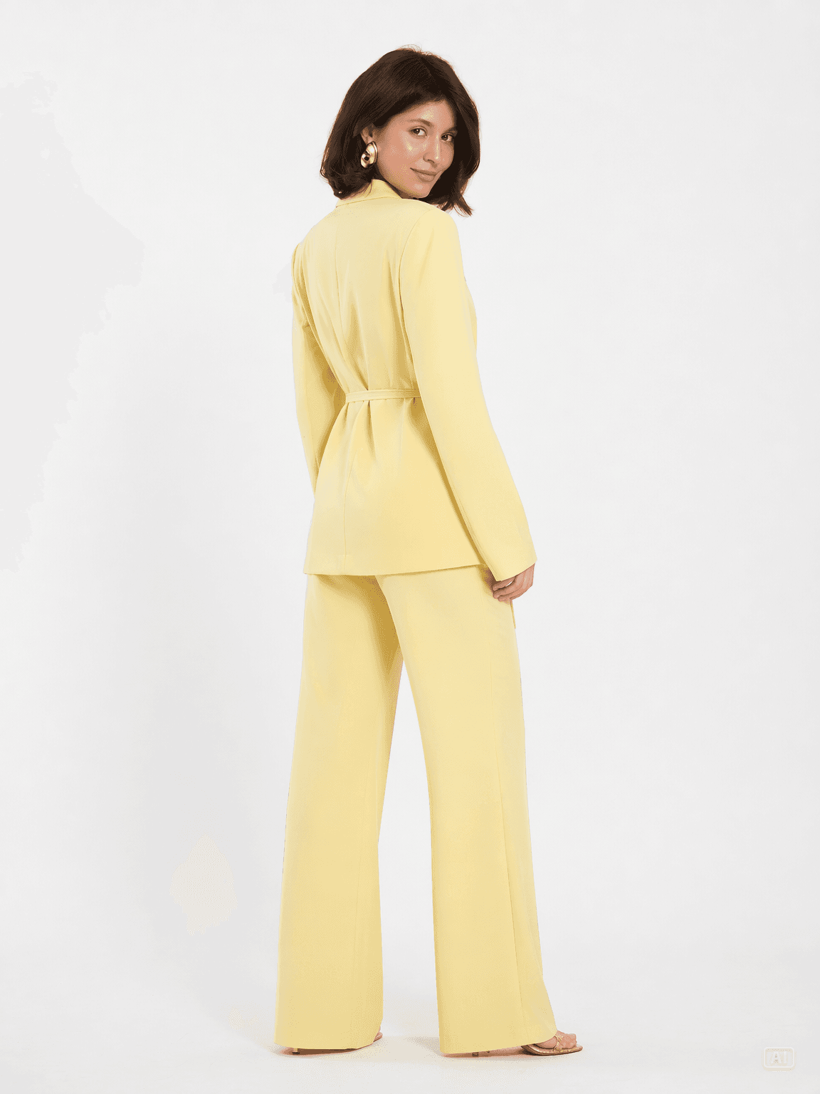 Vatkalı Blazer Takım Sarı 3