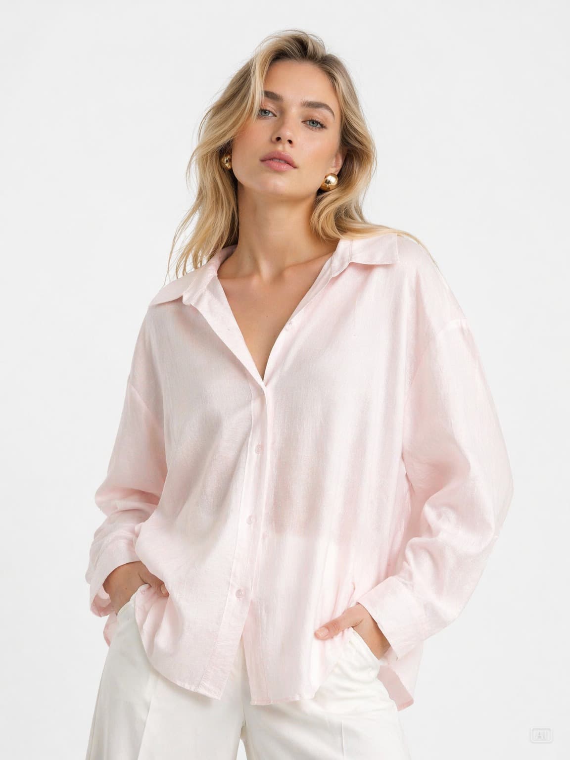 Oversize Gömlek Pudra Pembe